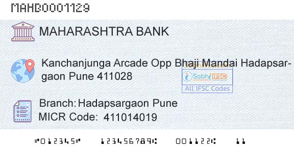Bank Of Maharashtra Hadapsargaon PuneBranch 
