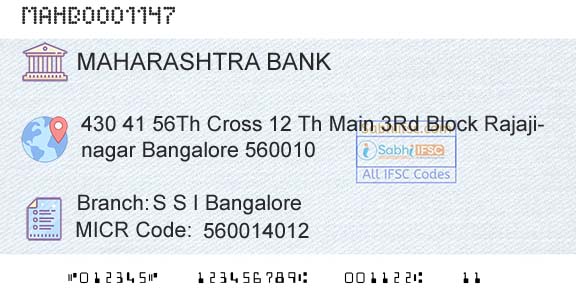 Bank Of Maharashtra S S I BangaloreBranch 