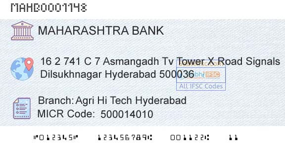 Bank Of Maharashtra Agri Hi Tech HyderabadBranch 