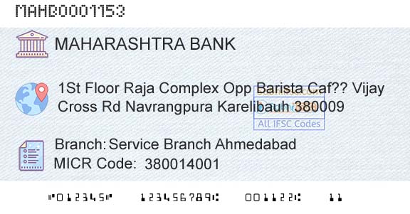 Bank Of Maharashtra Service Branch AhmedabadBranch 