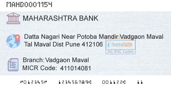 Bank Of Maharashtra Vadgaon MavalBranch 