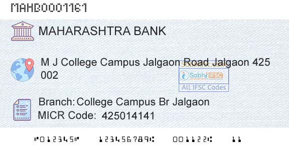 Bank Of Maharashtra College Campus Br JalgaonBranch 