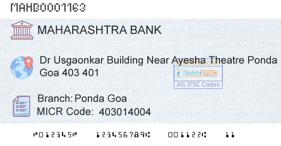 Bank Of Maharashtra Ponda GoaBranch 