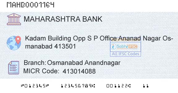 Bank Of Maharashtra Osmanabad AnandnagarBranch 