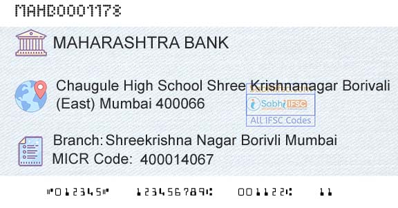 Bank Of Maharashtra Shreekrishna Nagar Borivli MumbaiBranch 