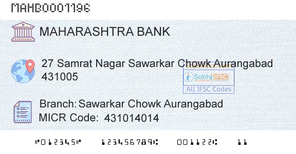 Bank Of Maharashtra Sawarkar Chowk AurangabadBranch 