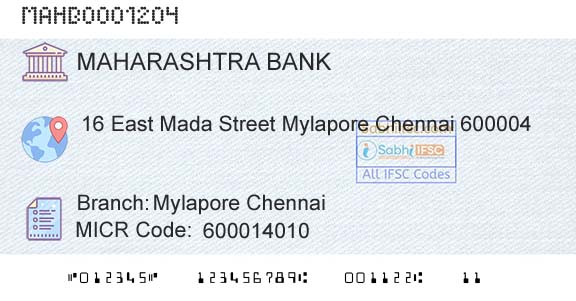 Bank Of Maharashtra Mylapore ChennaiBranch 