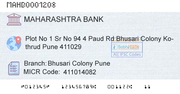 Bank Of Maharashtra Bhusari Colony PuneBranch 