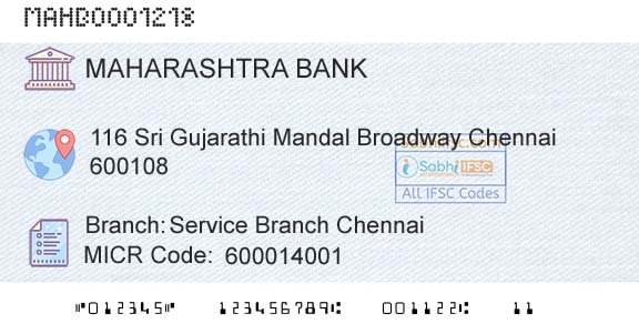 Bank Of Maharashtra Service Branch ChennaiBranch 