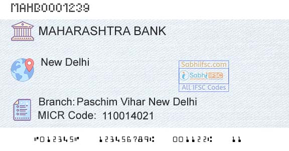 Bank Of Maharashtra Paschim Vihar New DelhiBranch 