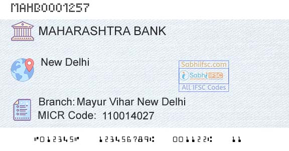 Bank Of Maharashtra Mayur Vihar New DelhiBranch 