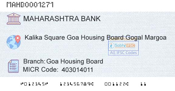 Bank Of Maharashtra Goa Housing BoardBranch 