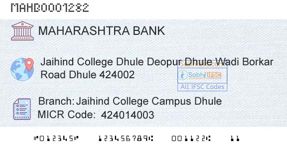 Bank Of Maharashtra Jaihind College Campus DhuleBranch 