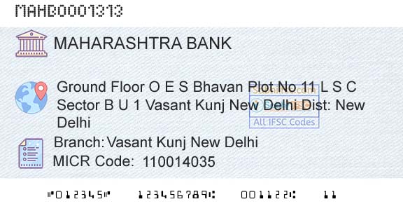 Bank Of Maharashtra Vasant Kunj New DelhiBranch 