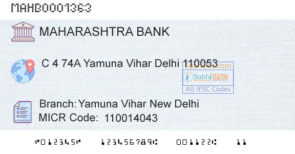 Bank Of Maharashtra Yamuna Vihar New DelhiBranch 