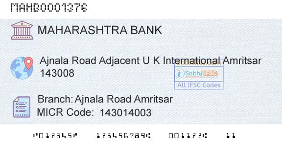 Bank Of Maharashtra Ajnala Road AmritsarBranch 