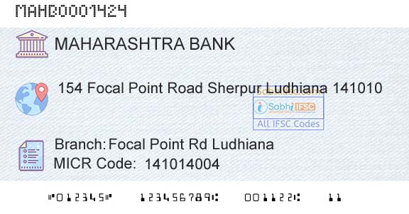 Bank Of Maharashtra Focal Point Rd LudhianaBranch 