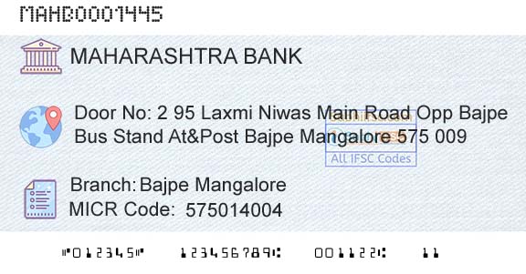 Bank Of Maharashtra Bajpe MangaloreBranch 