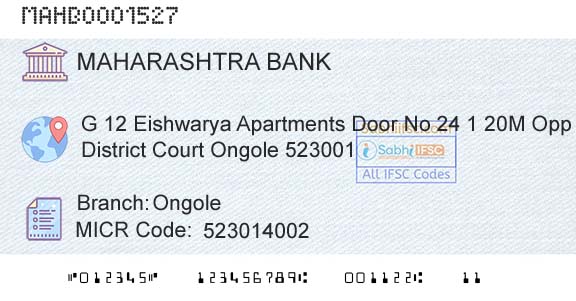 Bank Of Maharashtra OngoleBranch 