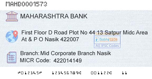 Bank Of Maharashtra Mid Corporate Branch NasikBranch 
