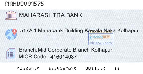 Bank Of Maharashtra Mid Corporate Branch KolhapurBranch 