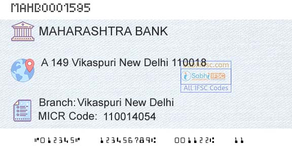 Bank Of Maharashtra Vikaspuri New DelhiBranch 