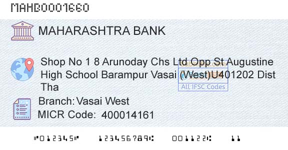 Bank Of Maharashtra Vasai West Branch 