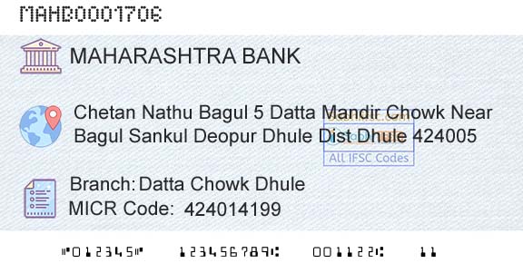 Bank Of Maharashtra Datta Chowk DhuleBranch 