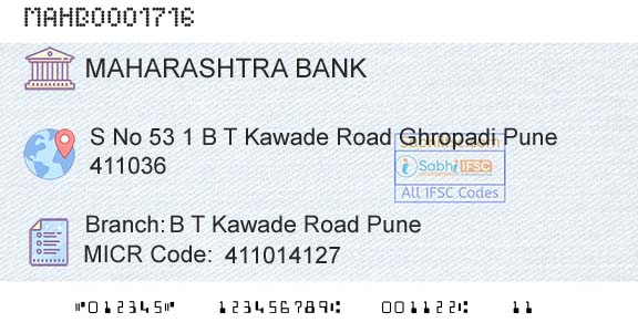 Bank Of Maharashtra B T Kawade Road PuneBranch 
