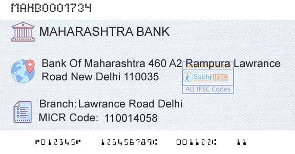 Bank Of Maharashtra Lawrance Road DelhiBranch 