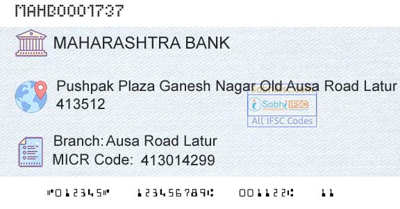 Bank Of Maharashtra Ausa Road LaturBranch 