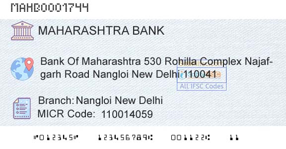 Bank Of Maharashtra Nangloi New DelhiBranch 