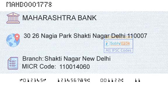 Bank Of Maharashtra Shakti Nagar New DelhiBranch 