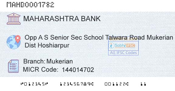 Bank Of Maharashtra MukerianBranch 