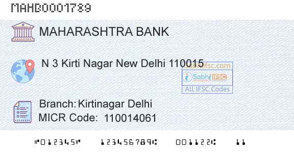 Bank Of Maharashtra Kirtinagar DelhiBranch 