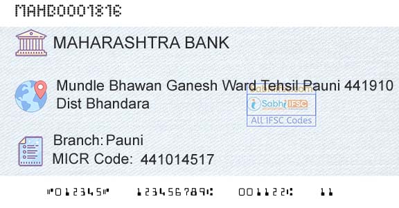 Bank Of Maharashtra PauniBranch 