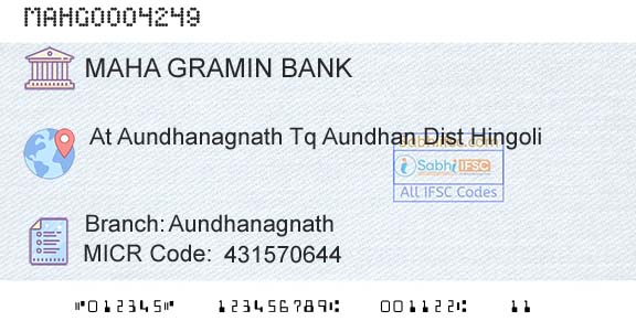 Maharashtra Gramin Bank AundhanagnathBranch 