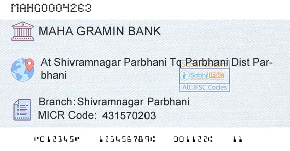 Maharashtra Gramin Bank Shivramnagar ParbhaniBranch 