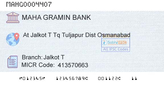 Maharashtra Gramin Bank Jalkot TBranch 
