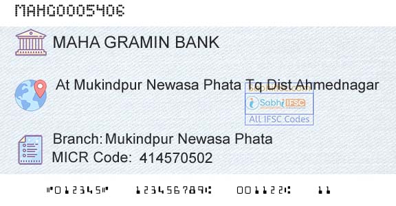 Maharashtra Gramin Bank Mukindpur Newasa PhataBranch 
