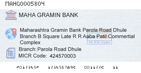 Maharashtra Gramin Bank Parola Road DhuleBranch 