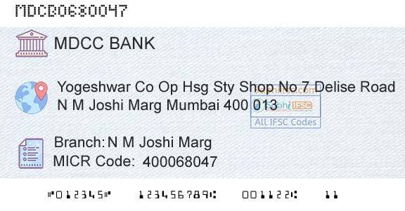 The Mumbai District Central Cooperative Bank Limited N M Joshi MargBranch 