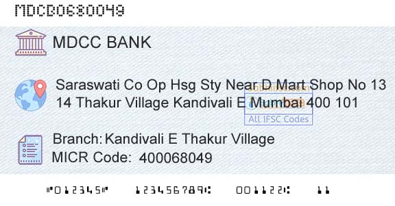 The Mumbai District Central Cooperative Bank Limited Kandivali E Thakur VillageBranch 