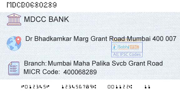 The Mumbai District Central Cooperative Bank Limited Mumbai Maha Palika Svcb Grant RoadBranch 