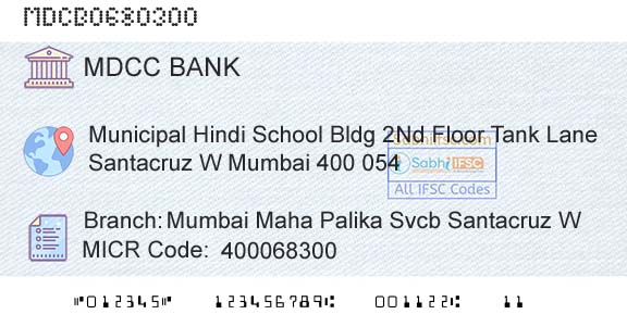 The Mumbai District Central Cooperative Bank Limited Mumbai Maha Palika Svcb Santacruz WBranch 