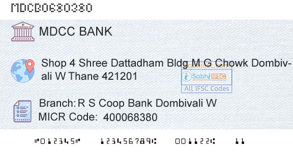 The Mumbai District Central Cooperative Bank Limited R S Coop Bank Dombivali WBranch 