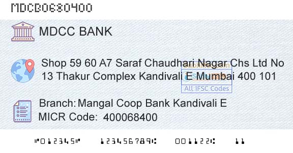 The Mumbai District Central Cooperative Bank Limited Mangal Coop Bank Kandivali EBranch 