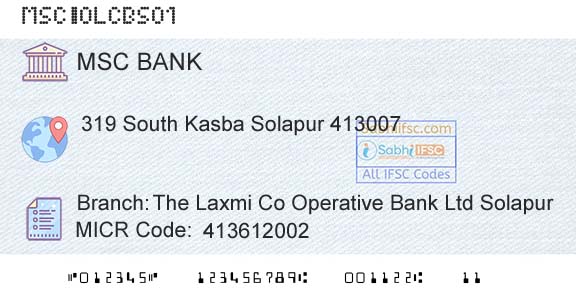 Maharashtra State Cooperative Bank The Laxmi Co Operative Bank Ltd SolapurBranch 