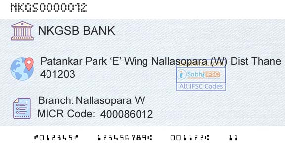 Nkgsb Cooperative Bank Limited Nallasopara W Branch 