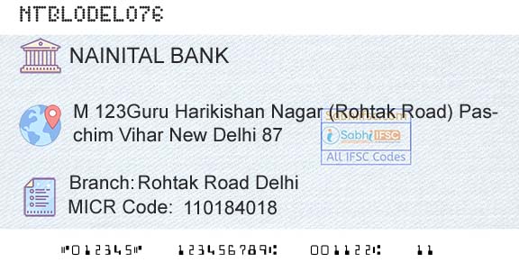 The Nainital Bank Limited Rohtak Road DelhiBranch 